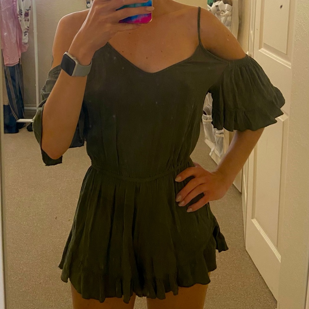 Green off the shoulder romper